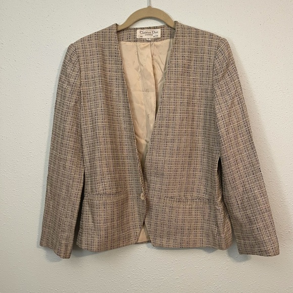 Christian Dior Vintage Tweed Check Print Single Button Blazer